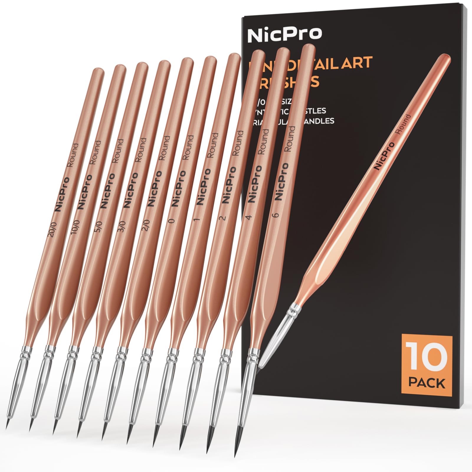 Nicpro 10 pièces pinceaux de détail pour Artisanat et modélisme - Pointe FineMultiusage - Acrylique, Aquarelle, Huile - 