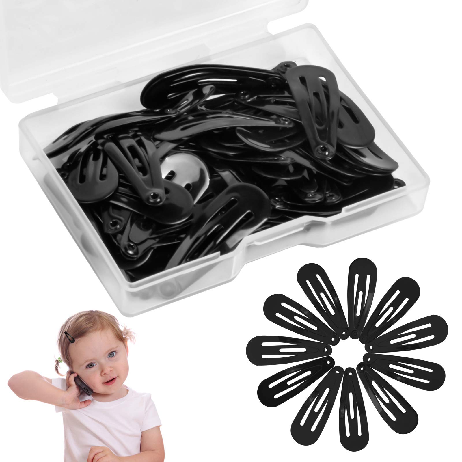 Pièces 50PCS Pinces à Cheveux Fille Noir, Accessoires de Cheveux Sexoigneretenfant Métal 3CM Barrettes à Cheveux, Barett